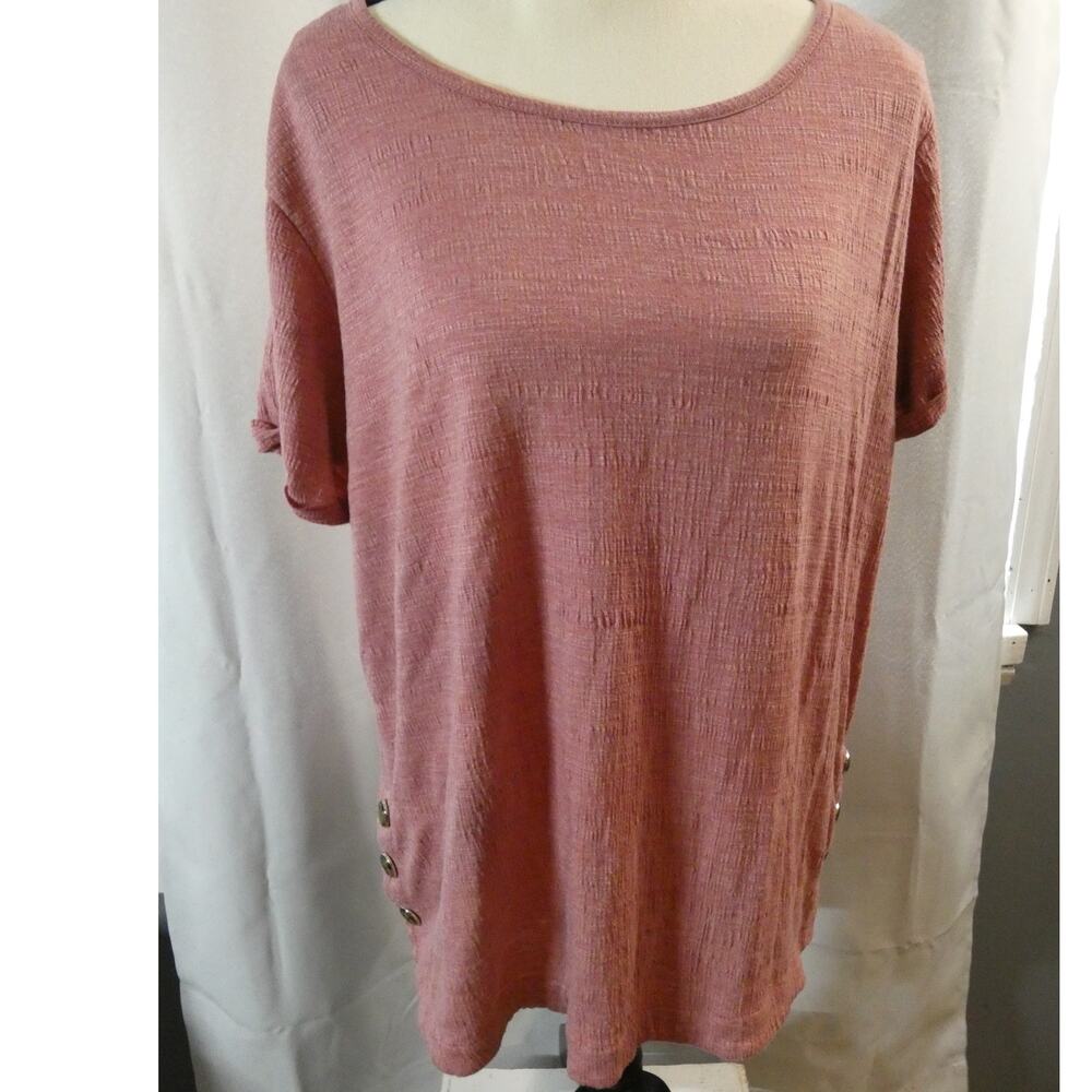 Retrology Women's Large Pinkish Tunic Side Buttons Lightweight